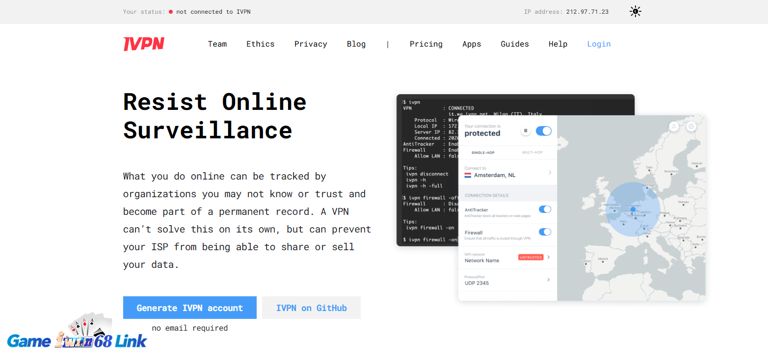 Giao diện trang chủ IVPN