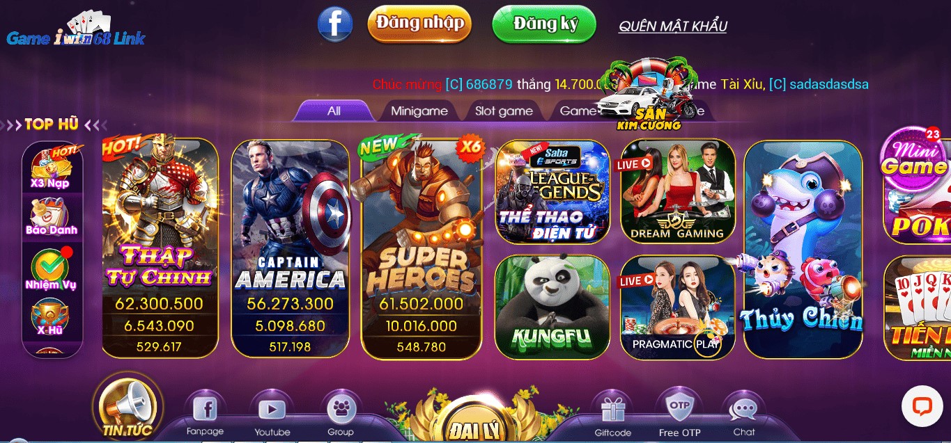 Giao diện trang game bài Family68
