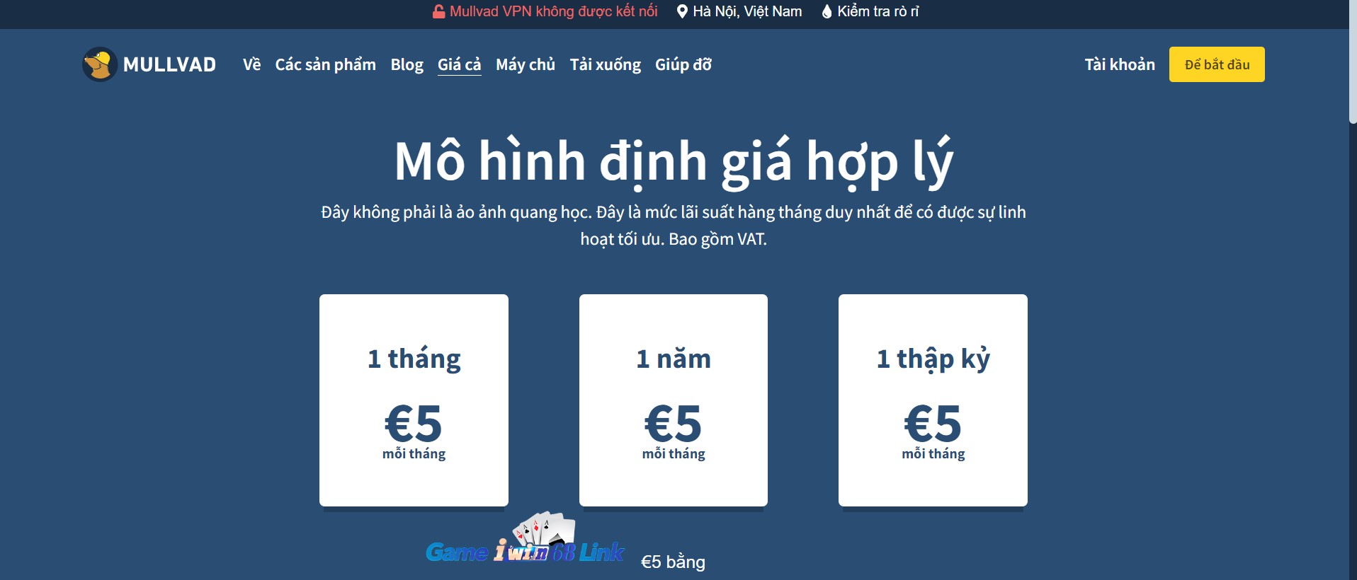 Chọn gói dịch vụ Mullvad VPN