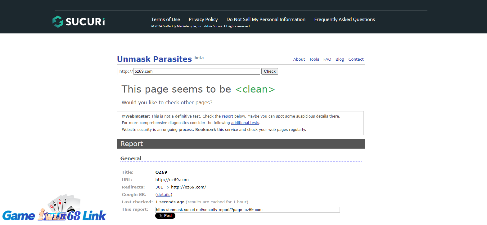 Kết quả kiểm tra bằng phần mềm UnMask Parasites