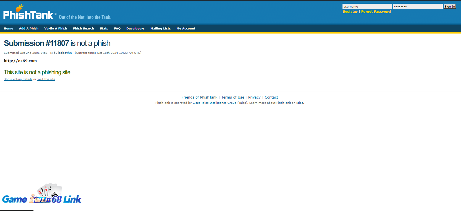Kết quả kiểm tra của phần mềm PhishTank