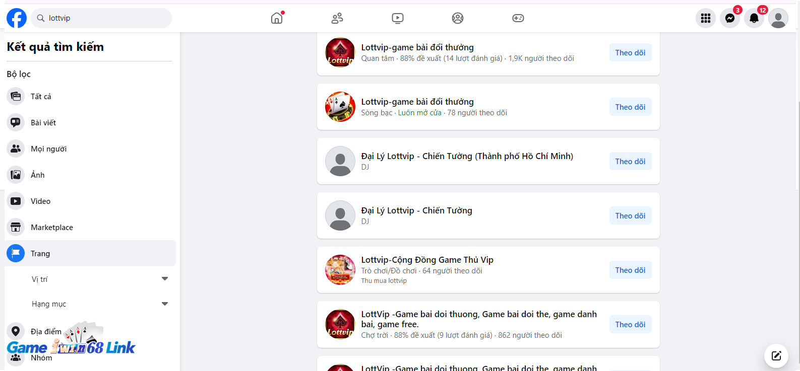 Kết quả tìm kiếm cổng game tại facebook