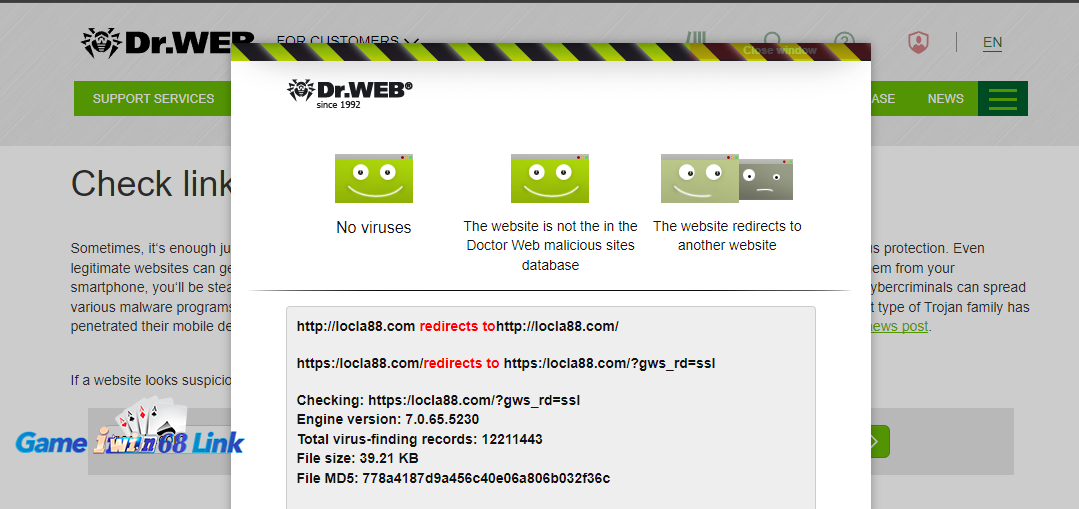 Kiểm tra bằng Dr.Web Anti-Virus Link Checker