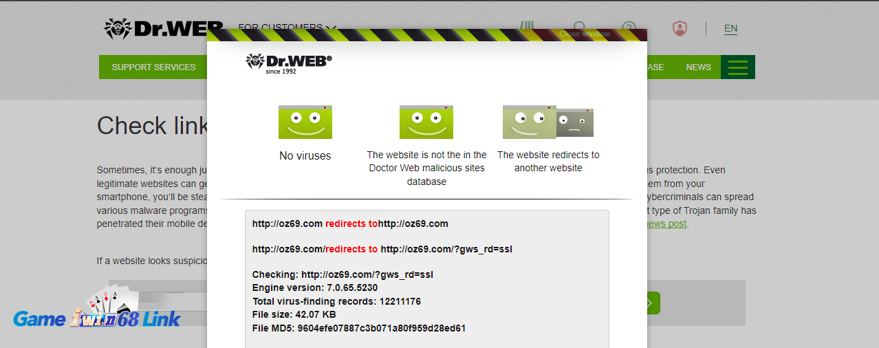 Kiểm tra bằng phân mềm Dr.Web Anti-Virus Link Checker