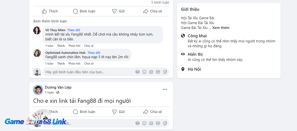 Một số bình luận về Fang88 trên Facebook