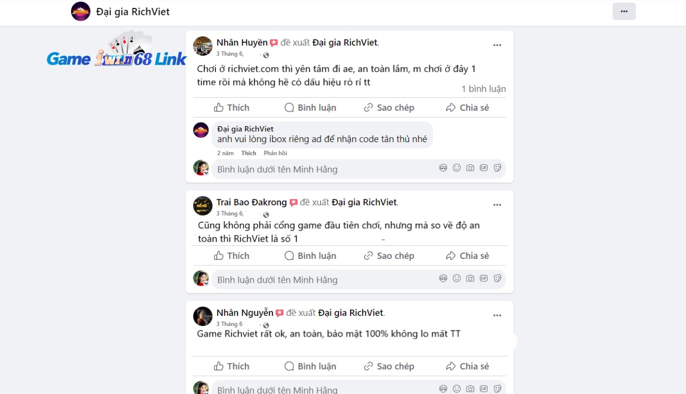Người chơi Nhân Huyền, Trai Bao Đakrong và Nhân Nguyễn đánh giá về cổng game Richviet
