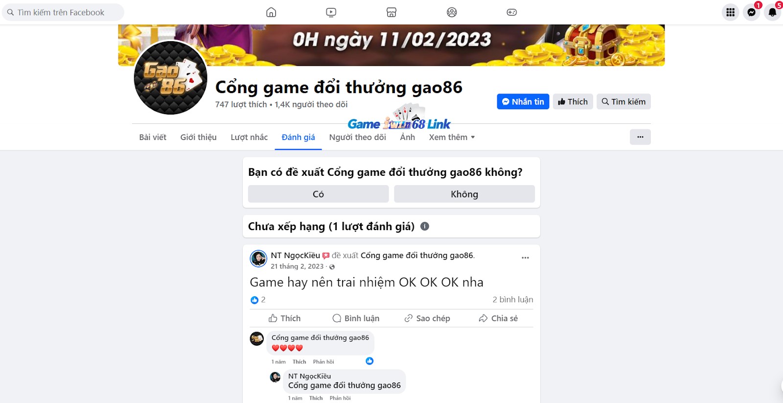 Người chơi NT NgocKieu đánh giá về cổng game Gao86