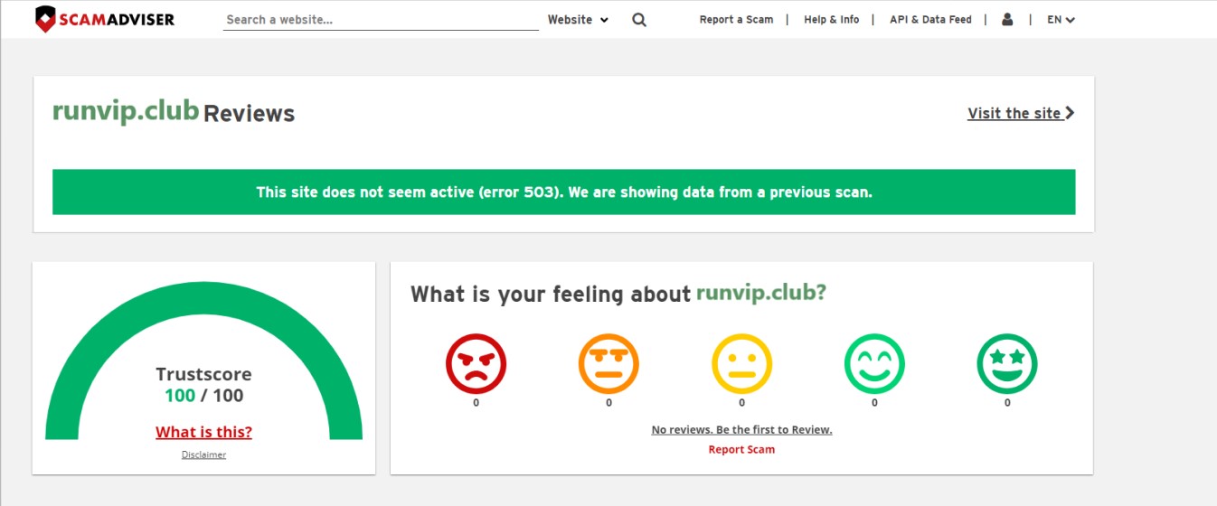 Scamadviser.com xác nhận runvip.club an toàn