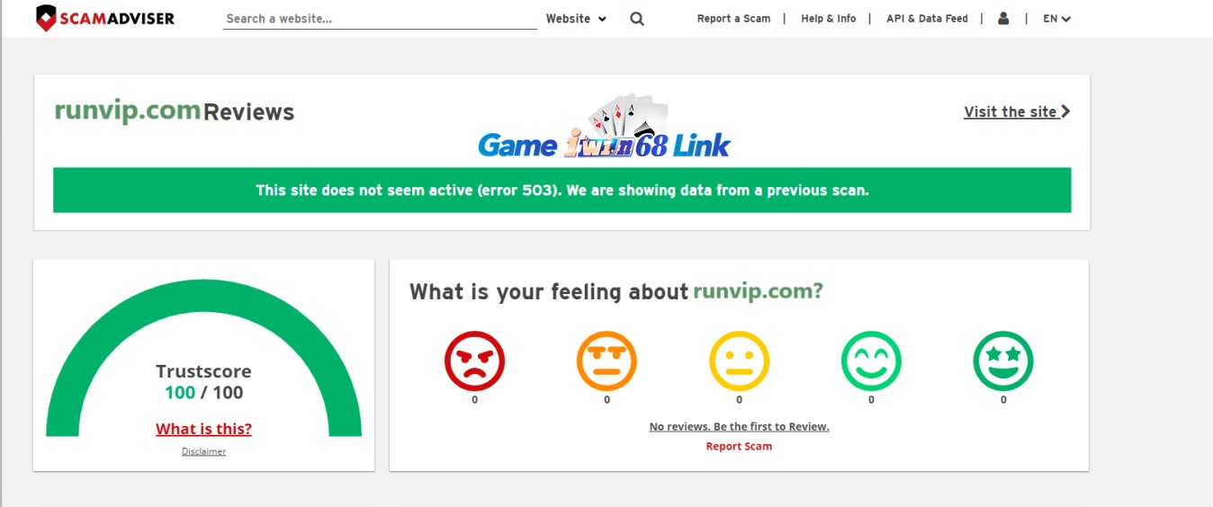 Scamadviser.com xác nhận runvip.com an toàn