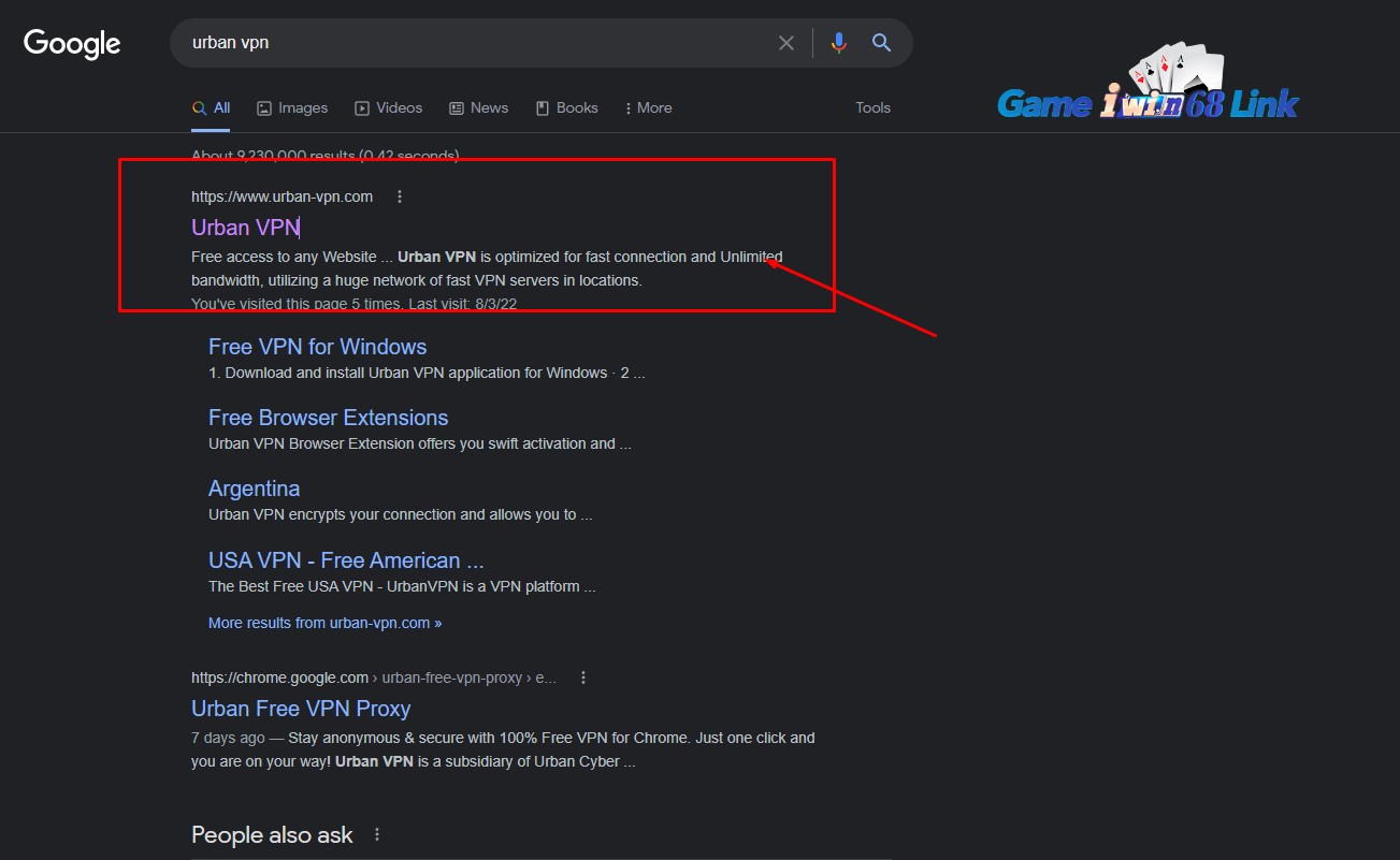 Tại công cụ tìm kiếm của Google anh em gõ tìm kiếm Urban VPN và chọn như hình