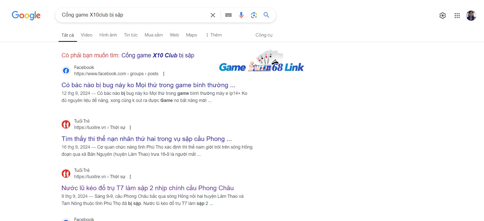 Trên Google không hề tìm thấy thông tin cổng game X10club bị sập
