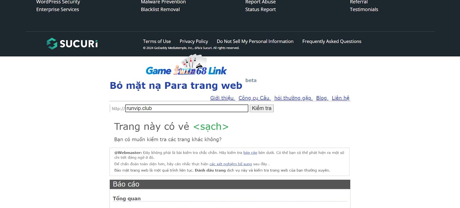 Xác nhận runvip.club an toàn bằng công cụ Sururi