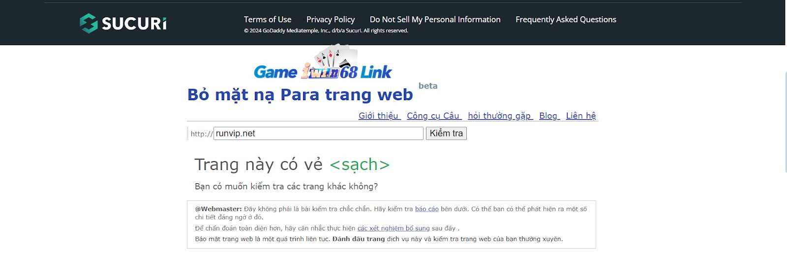Xác nhận runvip.net an toàn bằng công cụ Sururi