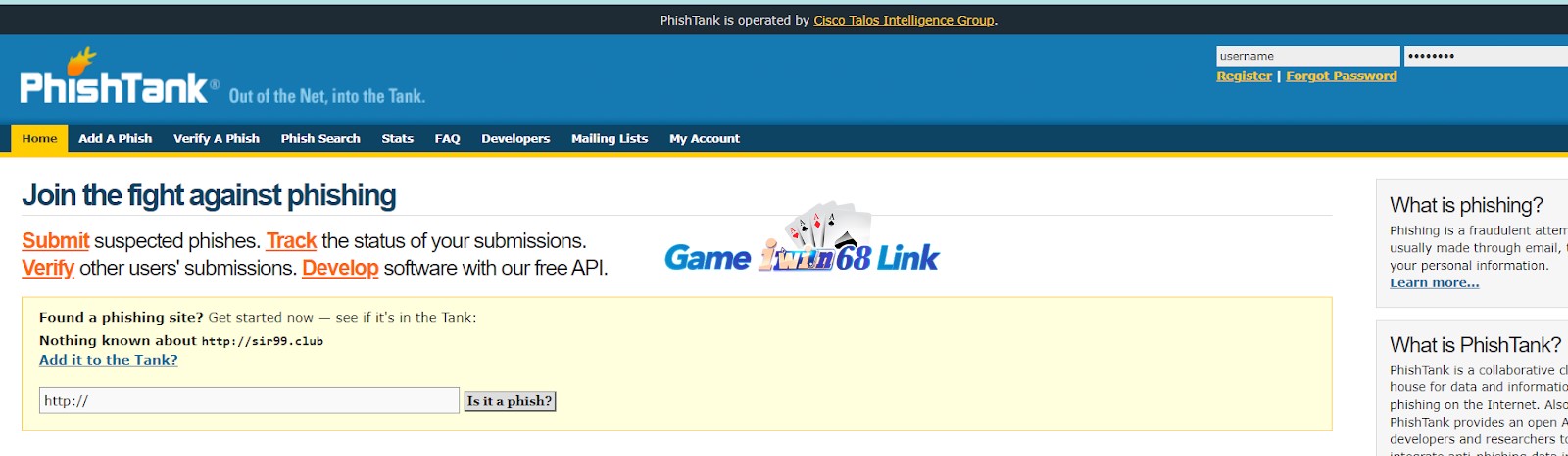 Xác nhận sir99.club an toàn, không chứa độc hại của PhishTank