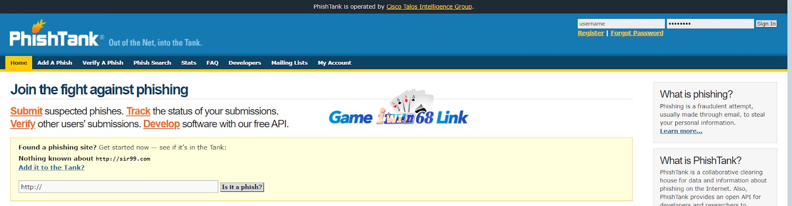 Xác nhận sir99.com an toàn, không chứa độc hại của PhishTank