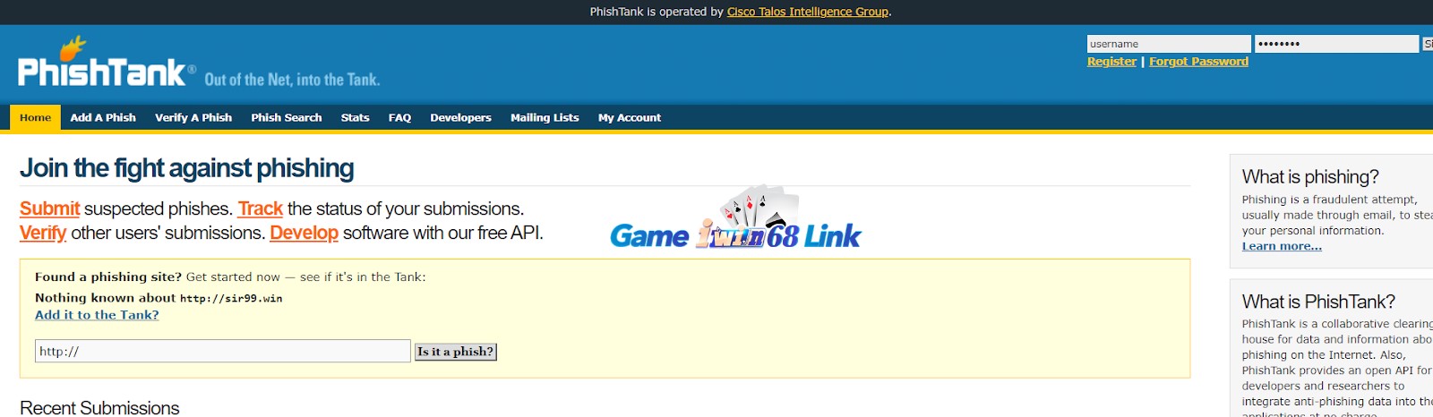 Xác nhận sir99.win an toàn, không chứa độc hại của PhishTank