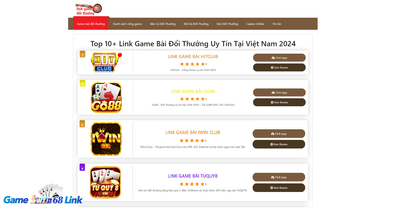 Xếp hạng ở trang gamebaiuytin.com