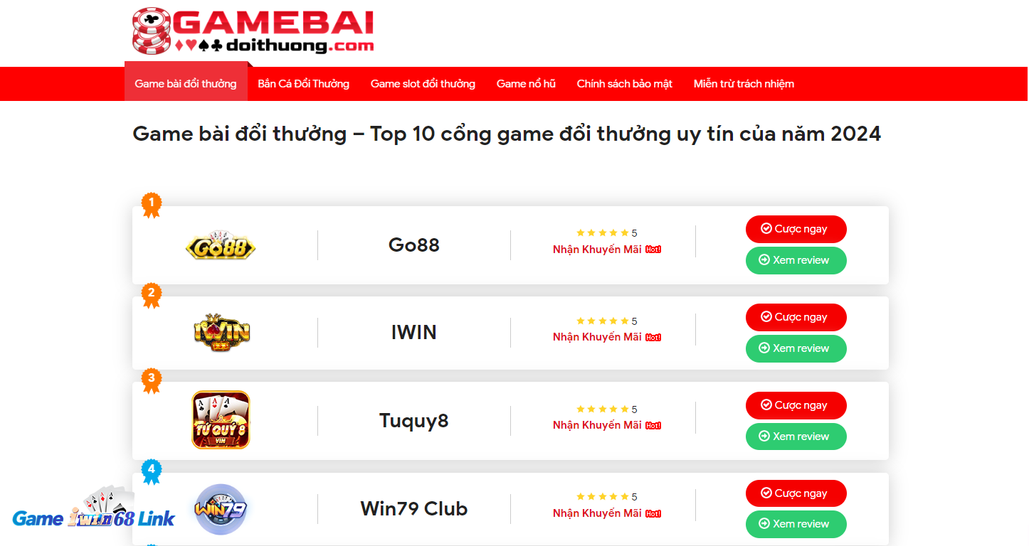 Xếp hạng vị trí của Tuquy8 trong top 10 cổng game bài uy tín 2024