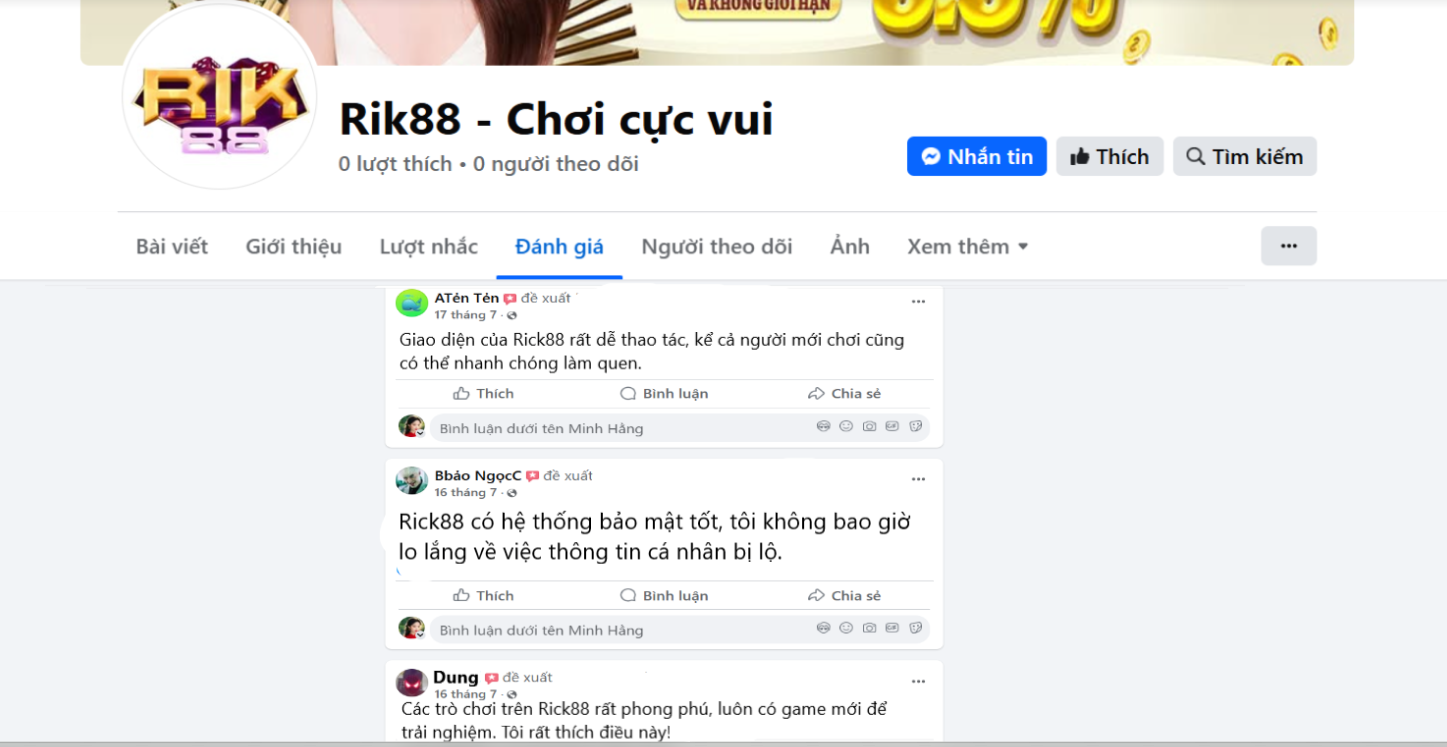 Đánh giá của người chơi ATẻn Tẻn, Bbảo NgocjC, Dung về Rick88