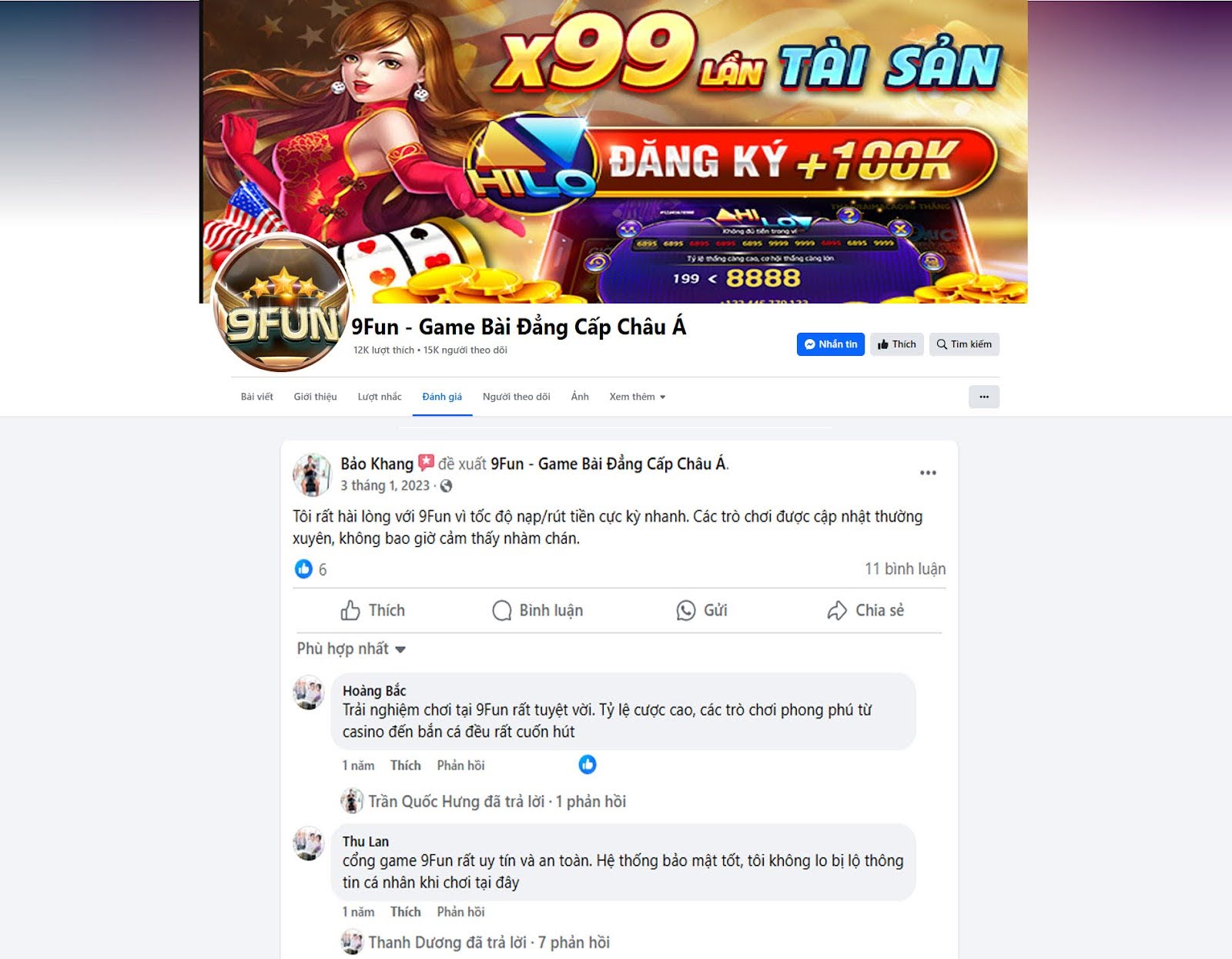 Đánh giá của người chơi Bảo Khang, Hoàng Bắc, Thu Lan về cổng game 9Fun