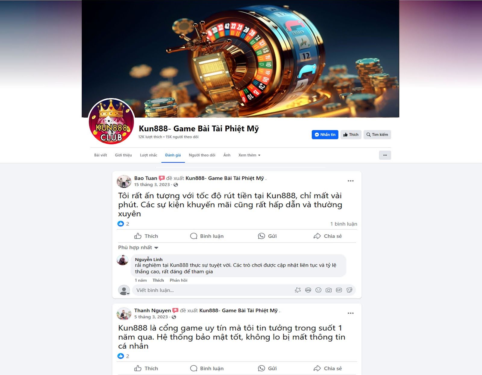 Đánh giá của người chơi Bao Tuan, Nguyễn Linh, Thanh Nguyen về cổng game Kun888