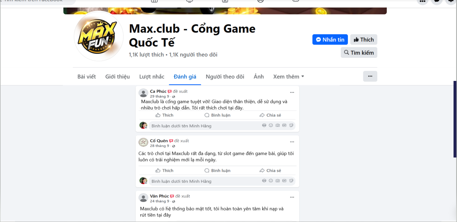 Đánh giá của người chơi Ca Phúc, Cố Quên và Văn Phúc về Maxclub