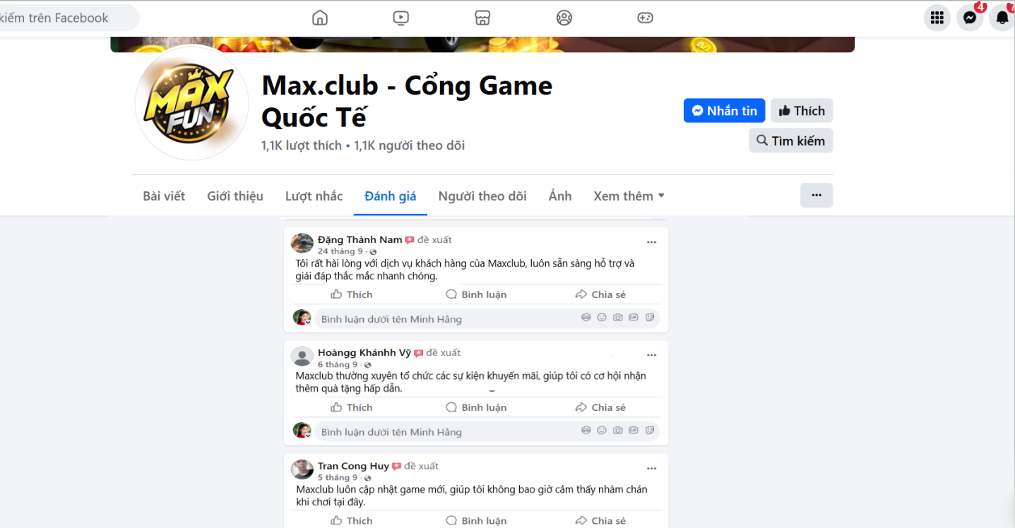 Đánh giá của người chơi Đặng Thành Nam, Hoàngg Khánh Vỹ, Tran Cong Huy về Maxclub
