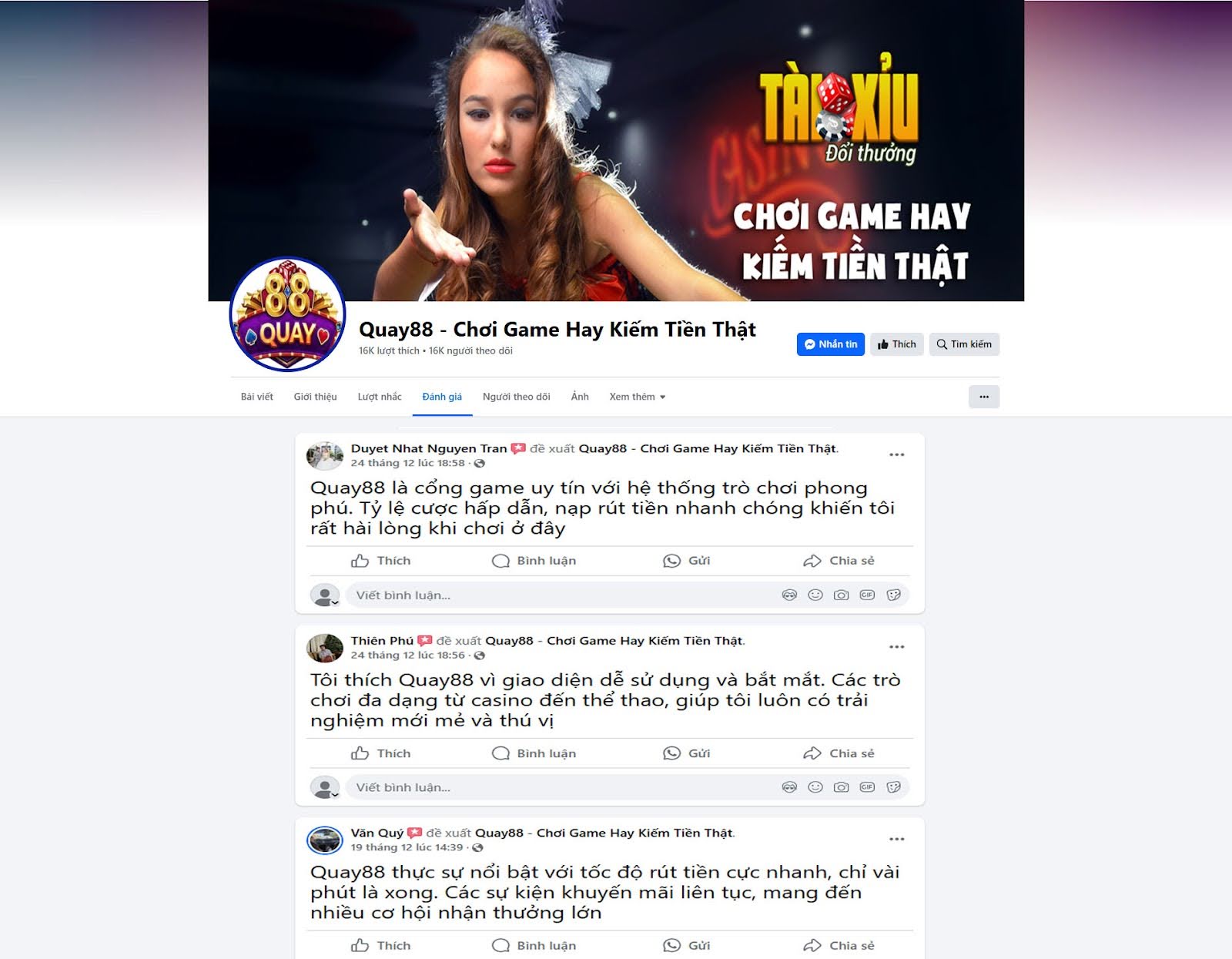 Đánh giá của người chơi Duyet Nhat, Thiên Phú, Văn Quý về cổng game Quay88