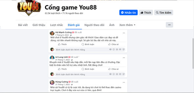 Đánh giá của người chơi Hà Mạnh Cường, Lê Lung Linh, Hùng Cường về You88