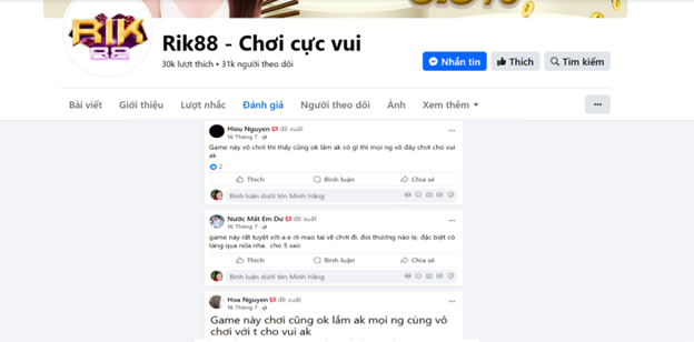 Đánh giá của người chơi Hieu Nguyen, Nước Mắt Em Dư và Hoa Nguyễn về Rik88