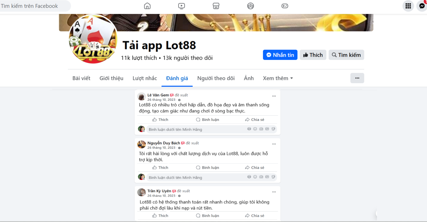 Đánh giá của người chơi Lê Vane Gem, Nguyễn Duy Bách, Trần Kỳ Uyên về Lot88