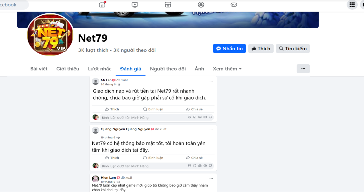 Đánh giá của người chơi Mi Lan, Quang Nguyen Quang Nguyen và Hien Lam về Net79