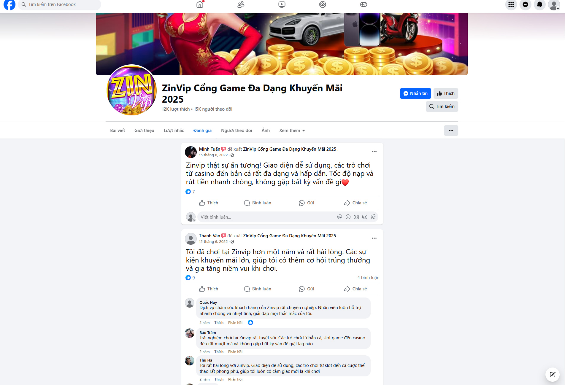 Đánh giá của người chơi Minh Tuấn, Thanh Vân, Quốc Huy, Bảo Tram, Thu hà về cổng game Zinvip