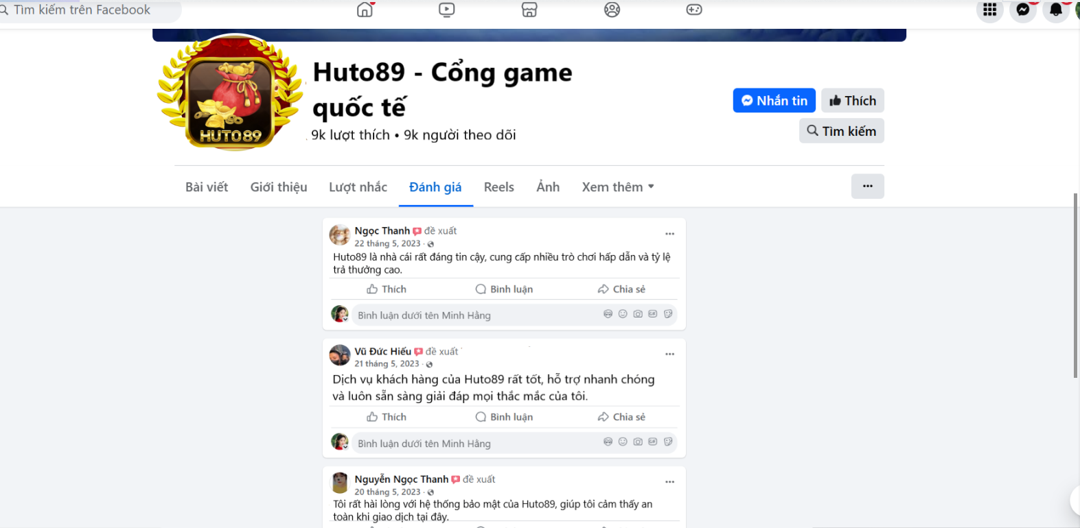 Đánh giá của người chơi Ngọc Thanh, Vũ Đức Hiếu, Nguyễn Ngọc Thanh về Huto89