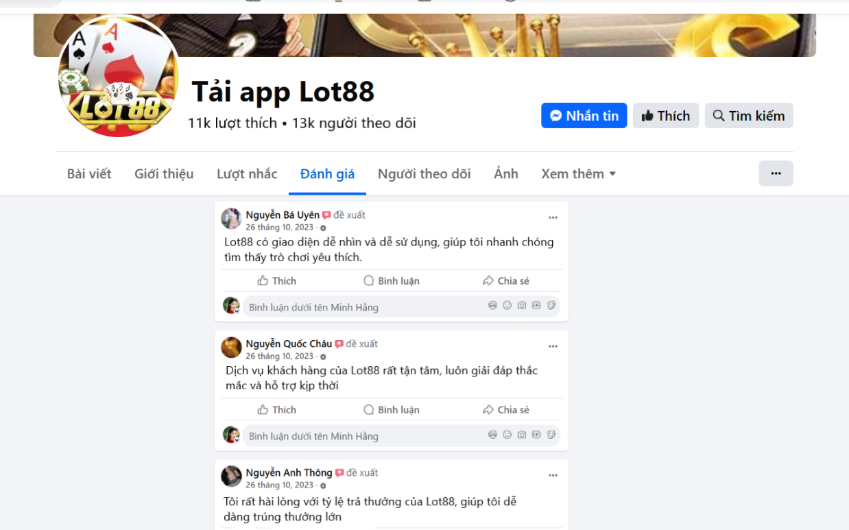 Đánh giá của người chơi Nguyễn Bá Uyên, Nguyễn Quốc Châu và Nguyễn Anh Thông về Lot88
