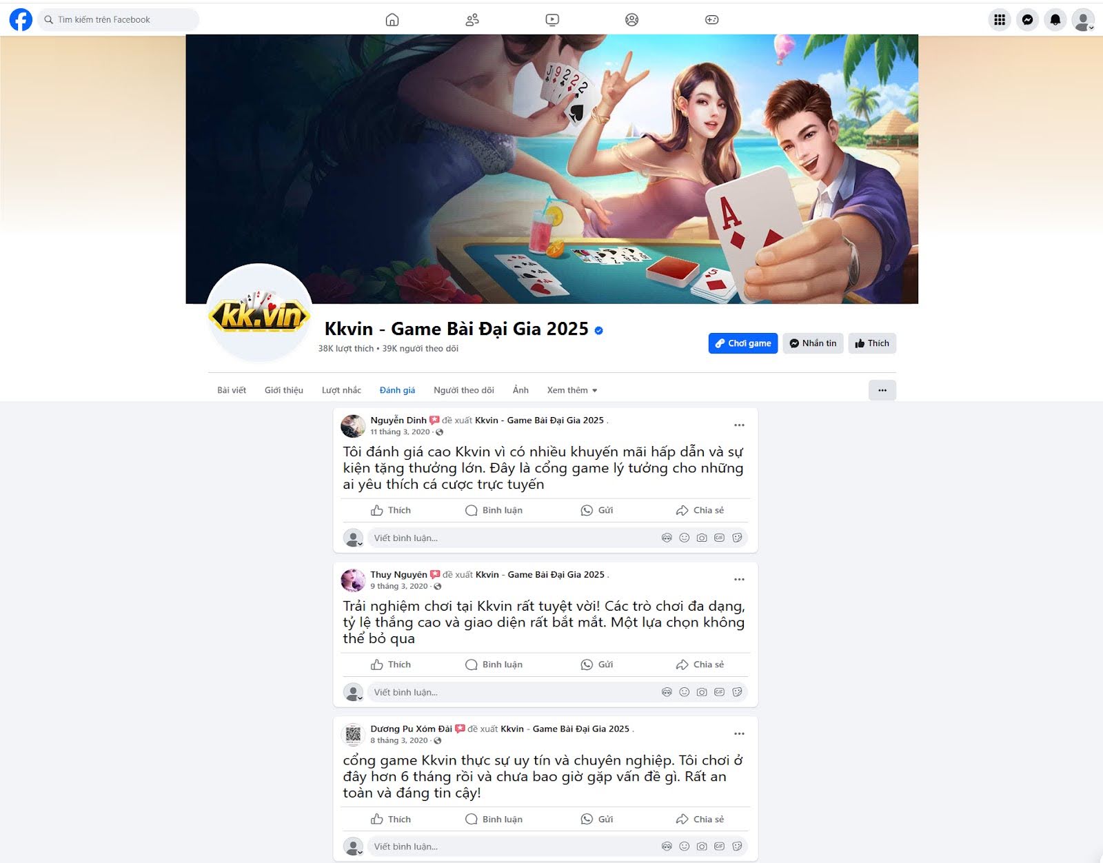 Đánh giá của người chơi Nguyễn Dinh, Thuy Nguyên, Dương Pu Xóm Đài  về cổng game Kkvin