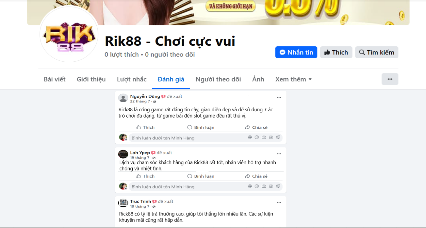 Đánh giá của người chơi Nguyễn Dũng, Loh Ypep và Trúc Trinh về Rik88