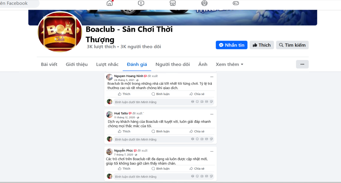 Đánh giá của người chơi Nguyễn Hoàng Minh, Huệ Tatto và Nguyễn Phúc về Boaclub
