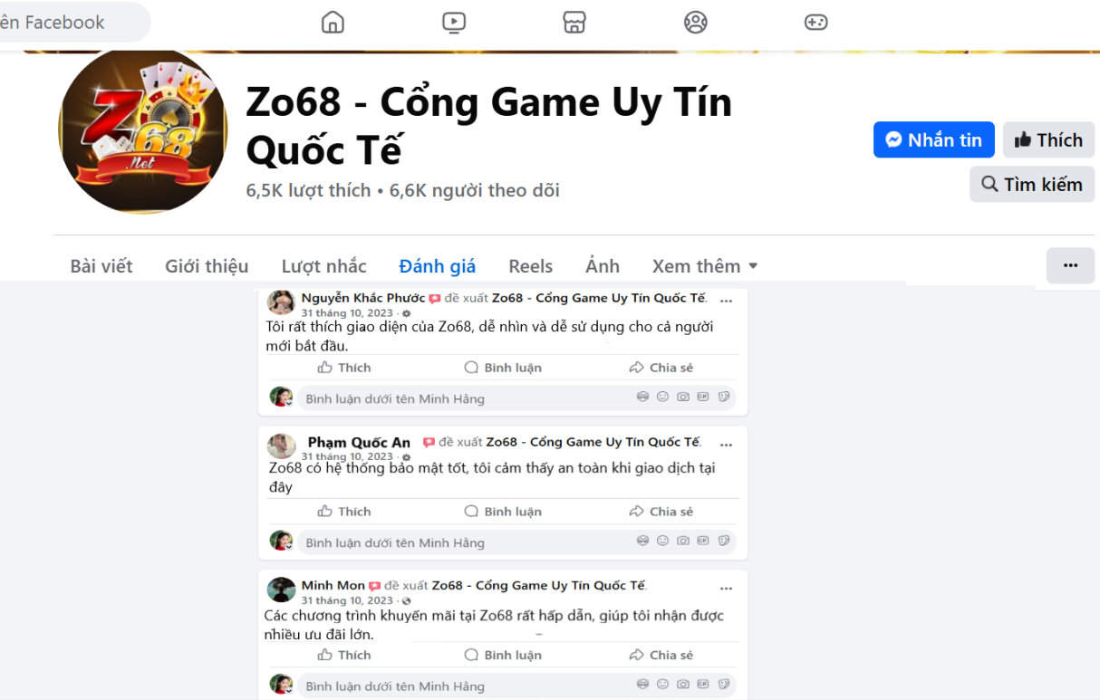 Đánh giá của người chơi Nguyễn Khắc Phước, Phạm Quốc An, Minh Mon về Zo68