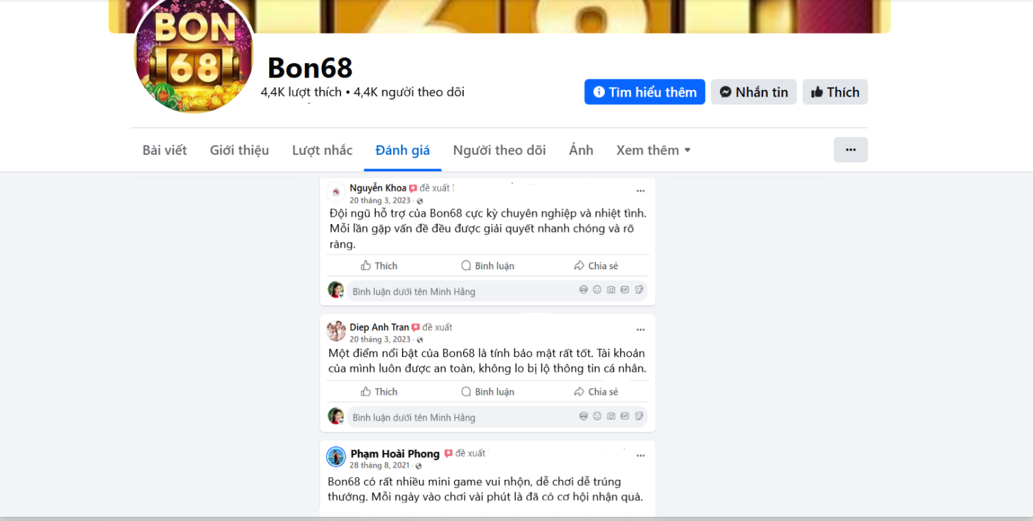 Đánh giá của người chơi Nguyễn Khoa, Diệp Anh Trần và Phạm Hoài Phong về Bon68