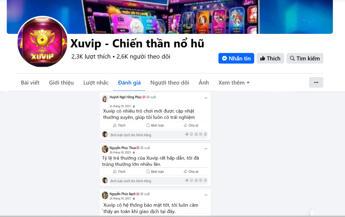 Đánh giá của người chơi Nguyễn Ngô Hồng Phúc, Nguyễn Phúc Thoa và Nguyễn Phúc Bạch về Xuvip