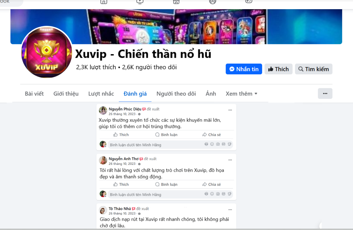 Đánh giá của người chơi Nguyễn Phúc Diệu, Nguyễn Anh Thơ, Tô Thảo Nhá về Xuvip