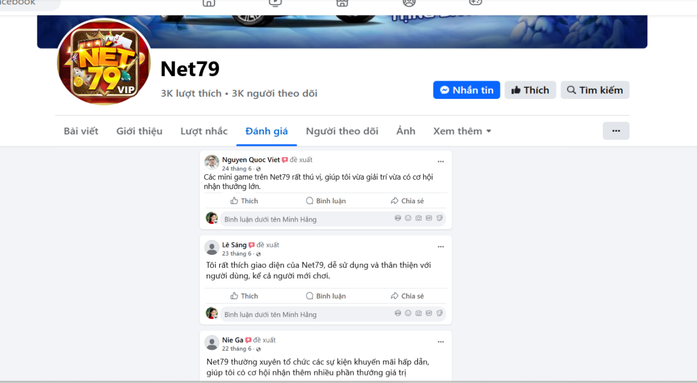 Đánh giá của người chơi Nguyễn Quốc Việt, Lê Sáng, Nie Ga về Net79