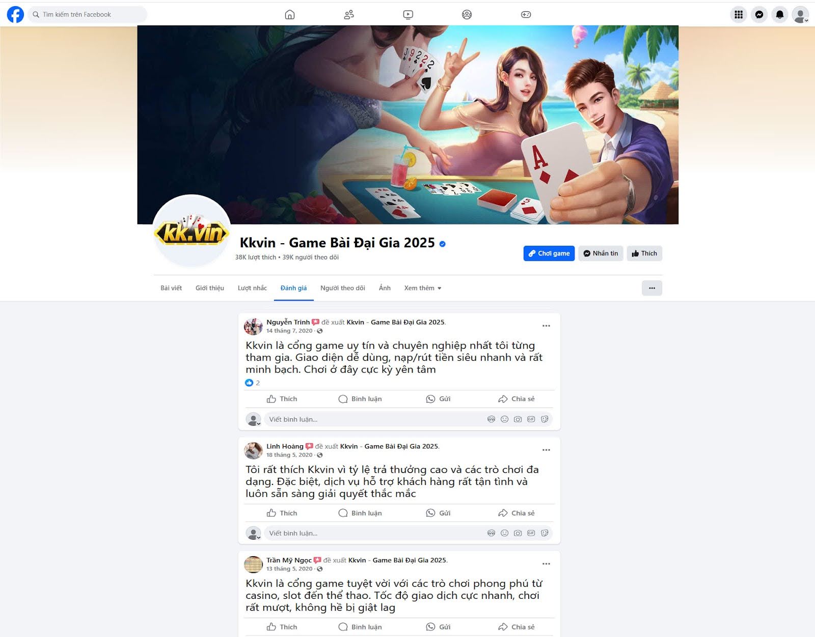 Đánh giá của người chơi Nguyễn Trinh, Linh Hoàng, Trần Mỹ Ngọc về cổng game Kkvin