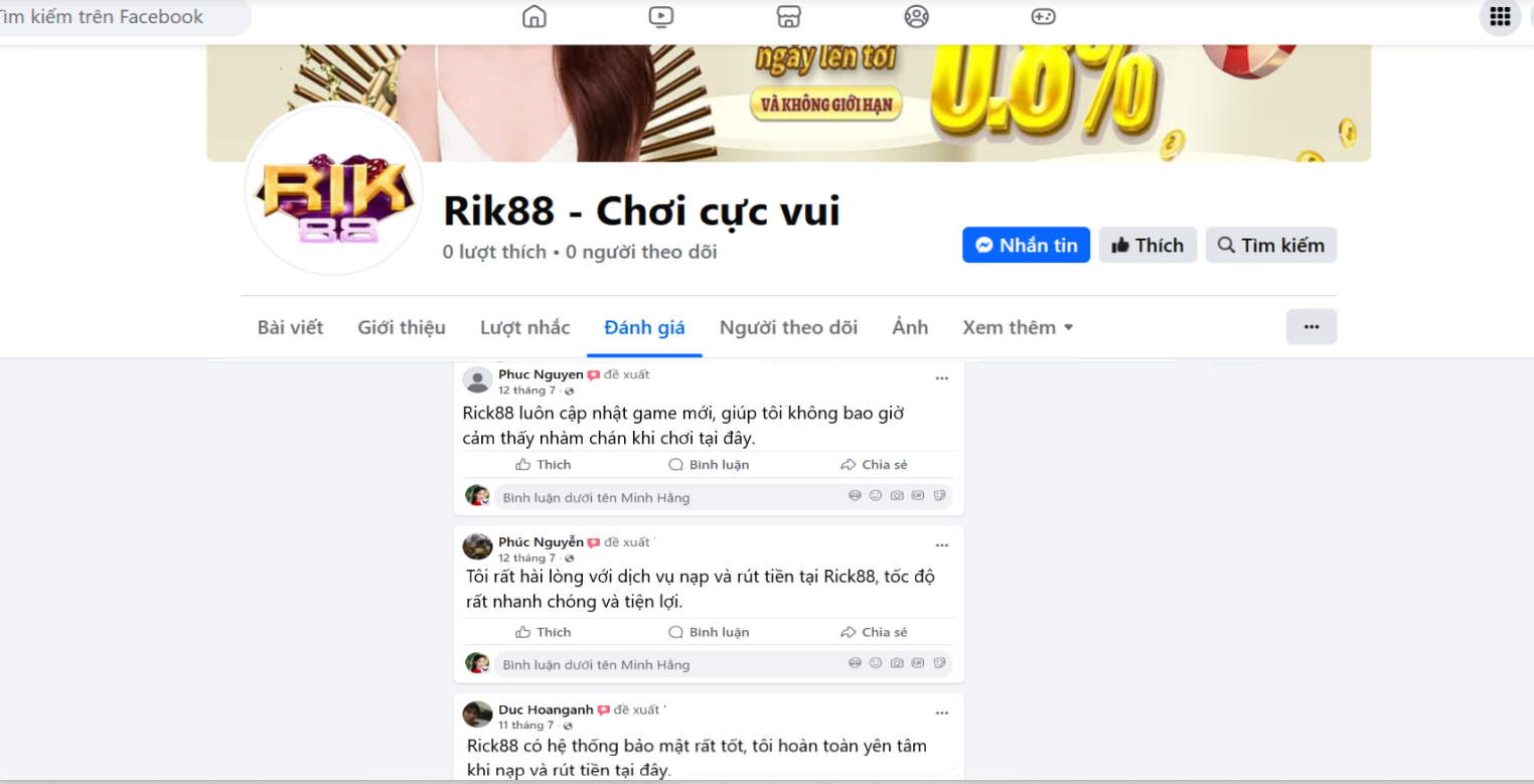 Đánh giá của người chơi Phuc Nguye, Phúc Nguyễn và Duc HoangAnh về Rik88
