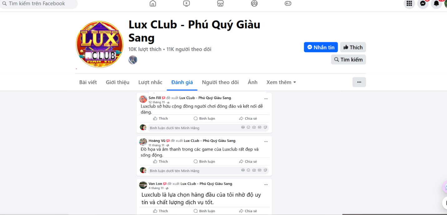 Đánh giá của người chơi Sơn Fill, Hoàng Vũ, Van Lon về LuxClub