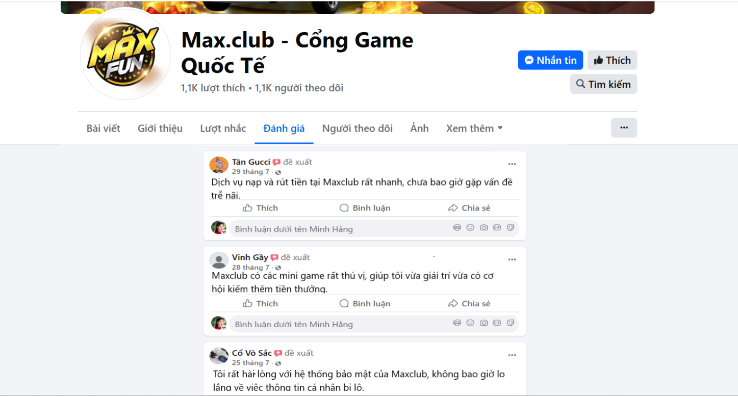 Đánh giá của người chơi Tân Gucci, Vinh Gầy, Cổ Võ Sắc về Maxclub