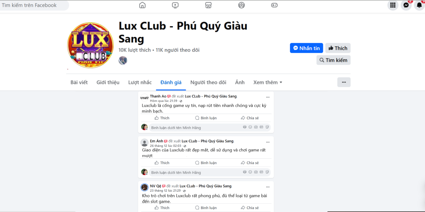 Đánh giá của người chơi Thanh Ao, Em Ánh, NV Qệ về Luxclub
