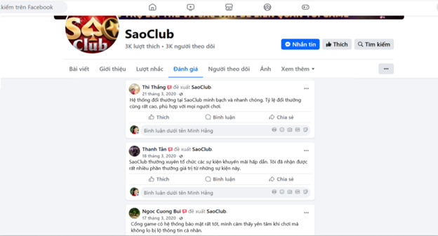 Đánh giá của người chơi Thi Thắng, Thanh Tân, Ngoc Cuong Bùi về Saoclub