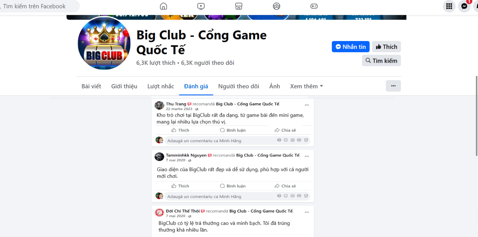 Đánh giá của người chơi Thu Trang, Tamminhkk Nguyễn và Đời Chỉ Thế Thôi về Bigclub